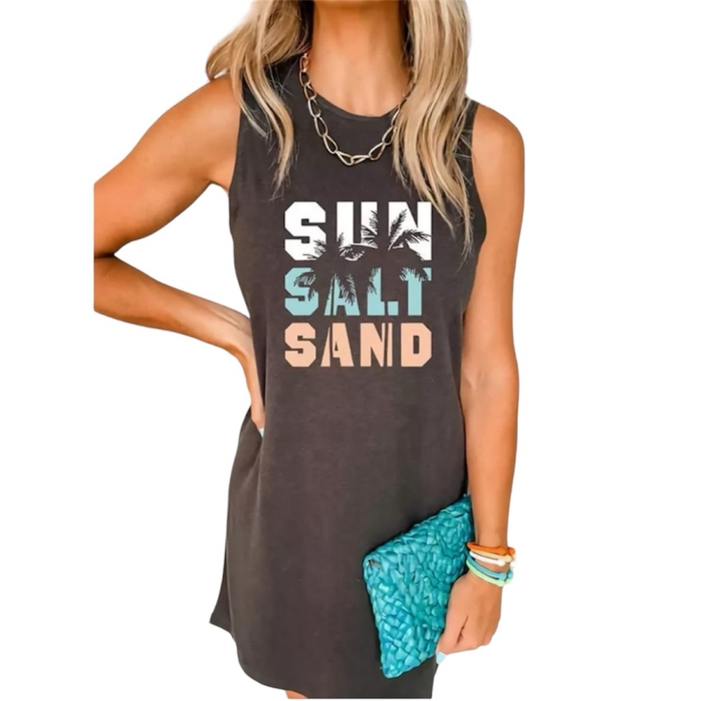 Sun Salt Sand Coconut Tree Sleeveless Dress Size S